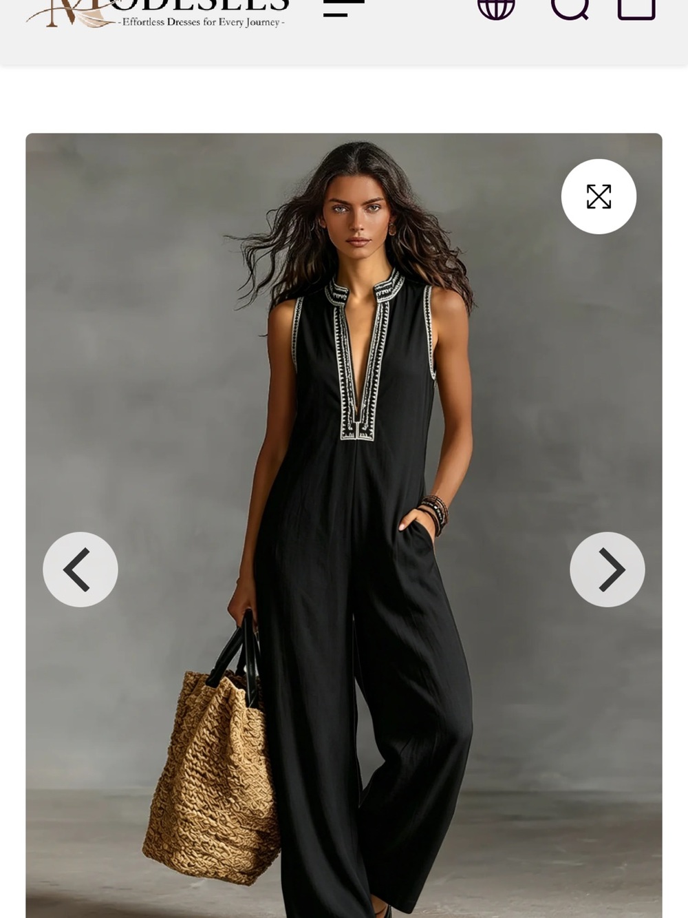 Embroidered V-Neck Sleeveless Black Jumpsuit - worn 1 time